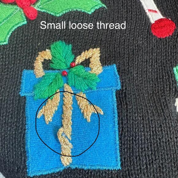 VTG Ugly Christmas Sweater Lg Blue Tree Presents Oversized Ramie Holiday Granny - Picture 11 of 11